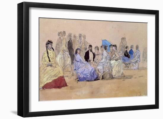 The Beach at Trouville, 1866 (Pencil and W/C on Paper)-Eugene Louis Boudin-Framed Giclee Print