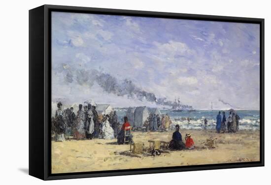 The Beach at Trouville at Bathing Time; La Plage De Trouville a L'Heure Du Bain, 1868-Eug?ne Boudin-Framed Stretched Canvas