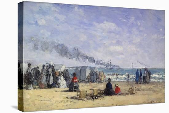 The Beach at Trouville at Bathing Time; La Plage De Trouville a L'Heure Du Bain, 1868-Eug?ne Boudin-Stretched Canvas