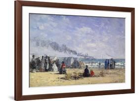 The Beach at Trouville at Bathing Time; La Plage De Trouville a L'Heure Du Bain, 1868-Eug?ne Boudin-Framed Giclee Print