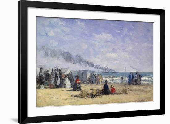 The Beach at Trouville at Bathing Time; La Plage De Trouville a L'Heure Du Bain, 1868-Eug?ne Boudin-Framed Giclee Print