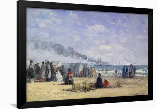 The Beach at Trouville at Bathing Time; La Plage De Trouville a L'Heure Du Bain, 1868-Eug?ne Boudin-Framed Giclee Print