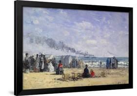 The Beach at Trouville at Bathing Time; La Plage De Trouville a L'Heure Du Bain, 1868-Eug?ne Boudin-Framed Giclee Print