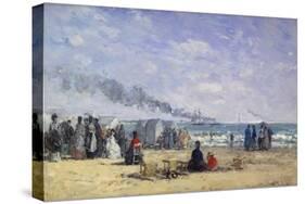 The Beach at Trouville at Bathing Time; La Plage De Trouville a L'Heure Du Bain, 1868-Eug?ne Boudin-Stretched Canvas