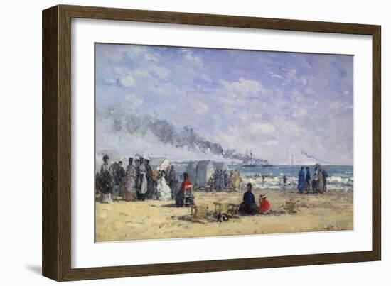 The Beach at Trouville at Bathing Time; La Plage De Trouville a L'Heure Du Bain, 1868-Eug?ne Boudin-Framed Giclee Print