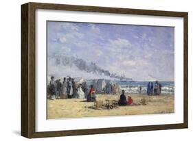 The Beach at Trouville at Bathing Time; La Plage De Trouville a L'Heure Du Bain, 1868-Eug?ne Boudin-Framed Giclee Print