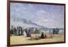 The Beach at Trouville at Bathing Time; La Plage De Trouville a L'Heure Du Bain, 1868-Eug?ne Boudin-Framed Giclee Print