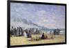 The Beach at Trouville at Bathing Time; La Plage De Trouville a L'Heure Du Bain, 1868-Eug?ne Boudin-Framed Giclee Print