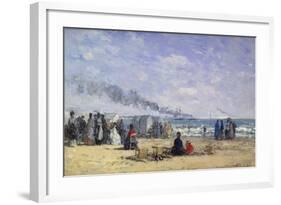 The Beach at Trouville at Bathing Time; La Plage De Trouville a L'Heure Du Bain, 1868-Eug?ne Boudin-Framed Giclee Print