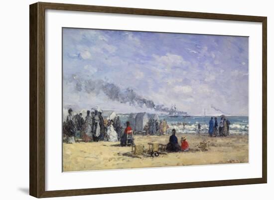 The Beach at Trouville at Bathing Time; La Plage De Trouville a L'Heure Du Bain, 1868-Eug?ne Boudin-Framed Giclee Print