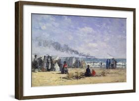 The Beach at Trouville at Bathing Time; La Plage De Trouville a L'Heure Du Bain, 1868-Eug?ne Boudin-Framed Giclee Print