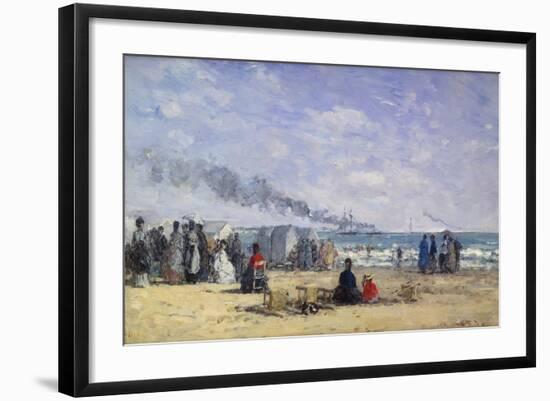 The Beach at Trouville at Bathing Time; La Plage De Trouville a L'Heure Du Bain, 1868-Eug?ne Boudin-Framed Giclee Print