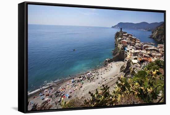 The Beach at Vernazza from the Cinque Terre Coastal Path-Mark Sunderland-Framed Stretched Canvas
