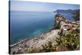 The Beach at Vernazza from the Cinque Terre Coastal Path-Mark Sunderland-Stretched Canvas