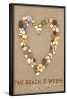 The Beach Is Where My Heart Is - Stone Heart on Sand-Lantern Press-Framed Art Print