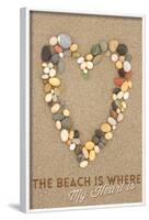 The Beach Is Where My Heart Is - Stone Heart on Sand-Lantern Press-Framed Art Print