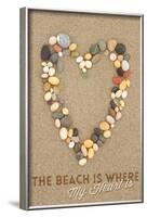 The Beach Is Where My Heart Is - Stone Heart on Sand-Lantern Press-Framed Art Print