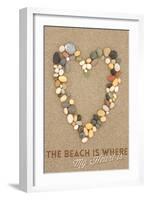 The Beach Is Where My Heart Is - Stone Heart on Sand-Lantern Press-Framed Art Print