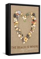 The Beach Is Where My Heart Is - Stone Heart on Sand-Lantern Press-Framed Stretched Canvas