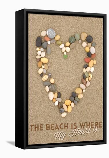 The Beach Is Where My Heart Is - Stone Heart on Sand-Lantern Press-Framed Stretched Canvas