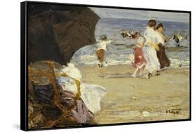 The Beach Umbrella-Edward Henry Potthast-Framed Stretched Canvas