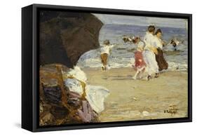 The Beach Umbrella-Edward Henry Potthast-Framed Stretched Canvas