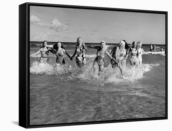 The Beachcomber Girls Who Work Night Clubs are Hanging Out at Beach in the Daytime-Allan Grant-Framed Stretched Canvas