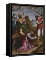 The Bearing of the Cross, Simon of Cyrene Helps Jesus-Spanish School-Framed Stretched Canvas