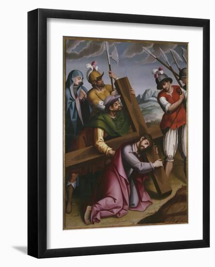 The Bearing of the Cross, Simon of Cyrene Helps Jesus-Spanish School-Framed Giclee Print