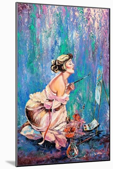 The Beautiful Girl Drawing A Picture-balaikin2009-Mounted Art Print