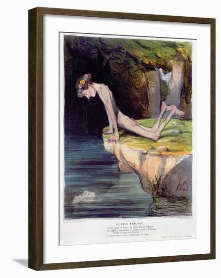 The Beautiful Narcissus, Caricature Engraved by D'Aubert and Co. and Published by Bauger in Paris-Honore Daumier-Framed Giclee Print
