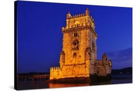 The Belem Tower at Night in Lisbon, Portugal-nito-Stretched Canvas