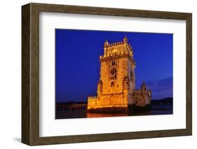 The Belem Tower at Night in Lisbon, Portugal-nito-Framed Photographic Print