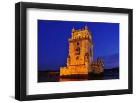 The Belem Tower at Night in Lisbon, Portugal-nito-Framed Photographic Print