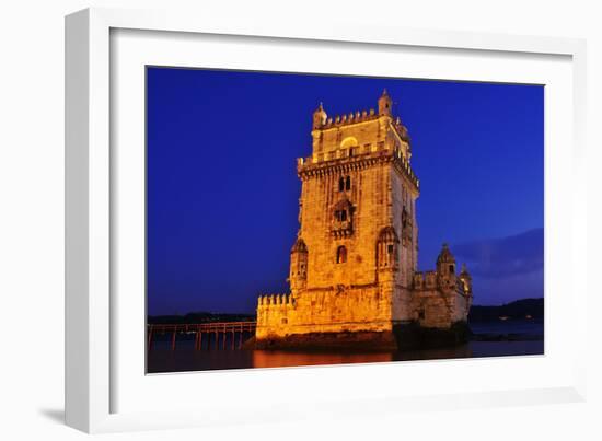 The Belem Tower at Night in Lisbon, Portugal-nito-Framed Photographic Print