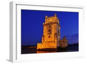 The Belem Tower at Night in Lisbon, Portugal-nito-Framed Photographic Print