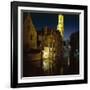 The Belfry of Belfort-Hallen Illuminated at Night, Bruges, Unesco World Heritage Site, Belgium-Lee Frost-Framed Photographic Print