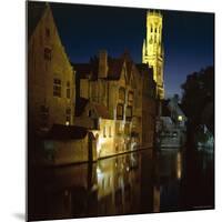 The Belfry of Belfort-Hallen Illuminated at Night, Bruges, Unesco World Heritage Site, Belgium-Lee Frost-Mounted Photographic Print