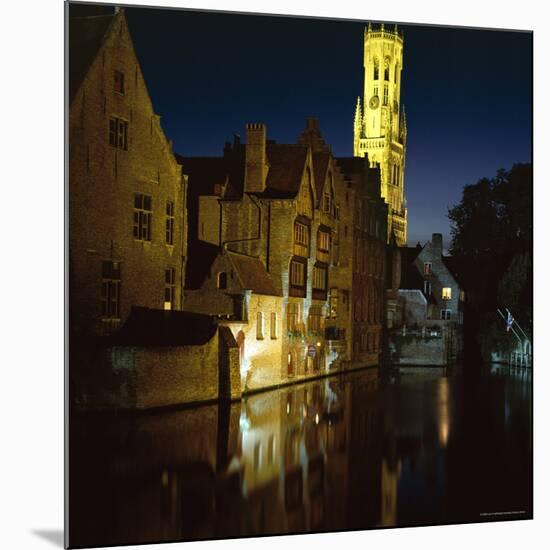 The Belfry of Belfort-Hallen Illuminated at Night, Bruges, Unesco World Heritage Site, Belgium-Lee Frost-Mounted Photographic Print