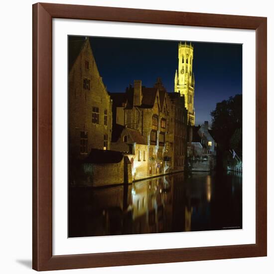 The Belfry of Belfort-Hallen Illuminated at Night, Bruges, Unesco World Heritage Site, Belgium-Lee Frost-Framed Photographic Print
