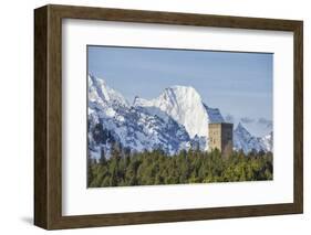 The Belvedere Tower Frames Snowy Peaks and Peak Badile on a Spring Day, Switzerland-Roberto Moiola-Framed Photographic Print