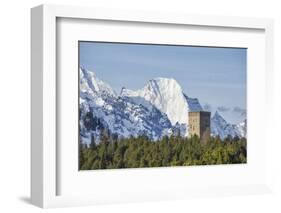 The Belvedere Tower Frames Snowy Peaks and Peak Badile on a Spring Day, Switzerland-Roberto Moiola-Framed Photographic Print