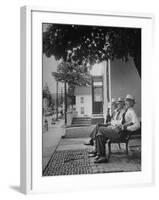 The Bench in Front of the Pawling National Bank is a Gathering Place For Men of the Town-Nina Leen-Framed Photographic Print