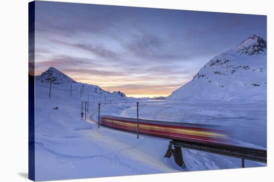 The Bernina Express Red Train, UNESCO World Heritage Site, Graubunden, Swiss Alps, Switzerland-Roberto Moiola-Stretched Canvas