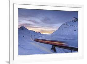 The Bernina Express Red Train, UNESCO World Heritage Site, Graubunden, Swiss Alps, Switzerland-Roberto Moiola-Framed Photographic Print