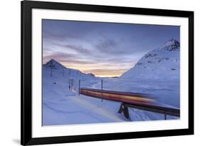 The Bernina Express Red Train, UNESCO World Heritage Site, Graubunden, Swiss Alps, Switzerland-Roberto Moiola-Framed Photographic Print