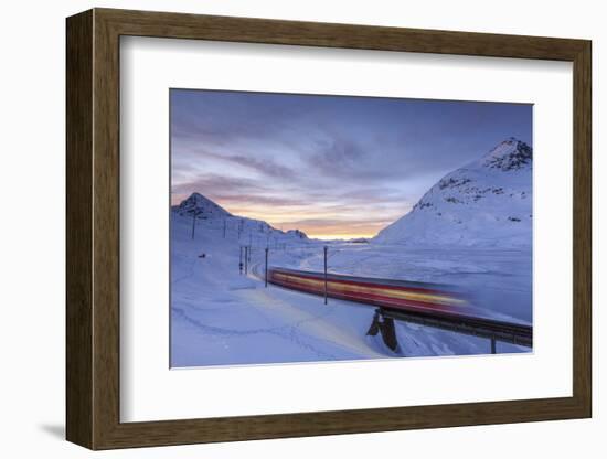 The Bernina Express Red Train, UNESCO World Heritage Site, Graubunden, Swiss Alps, Switzerland-Roberto Moiola-Framed Photographic Print