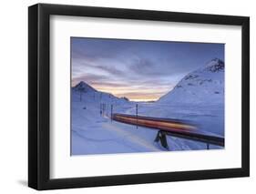 The Bernina Express Red Train, UNESCO World Heritage Site, Graubunden, Swiss Alps, Switzerland-Roberto Moiola-Framed Photographic Print