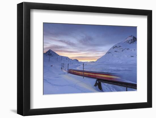 The Bernina Express Red Train, UNESCO World Heritage Site, Graubunden, Swiss Alps, Switzerland-Roberto Moiola-Framed Photographic Print