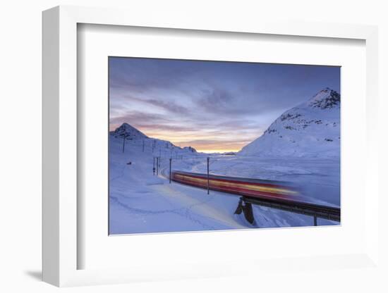 The Bernina Express Red Train, UNESCO World Heritage Site, Graubunden, Swiss Alps, Switzerland-Roberto Moiola-Framed Photographic Print